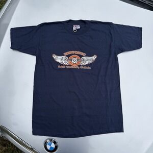 Vtg Historic Las Vegas Route 66 Biker Striped Graphic Tshirt Bayside Side Large